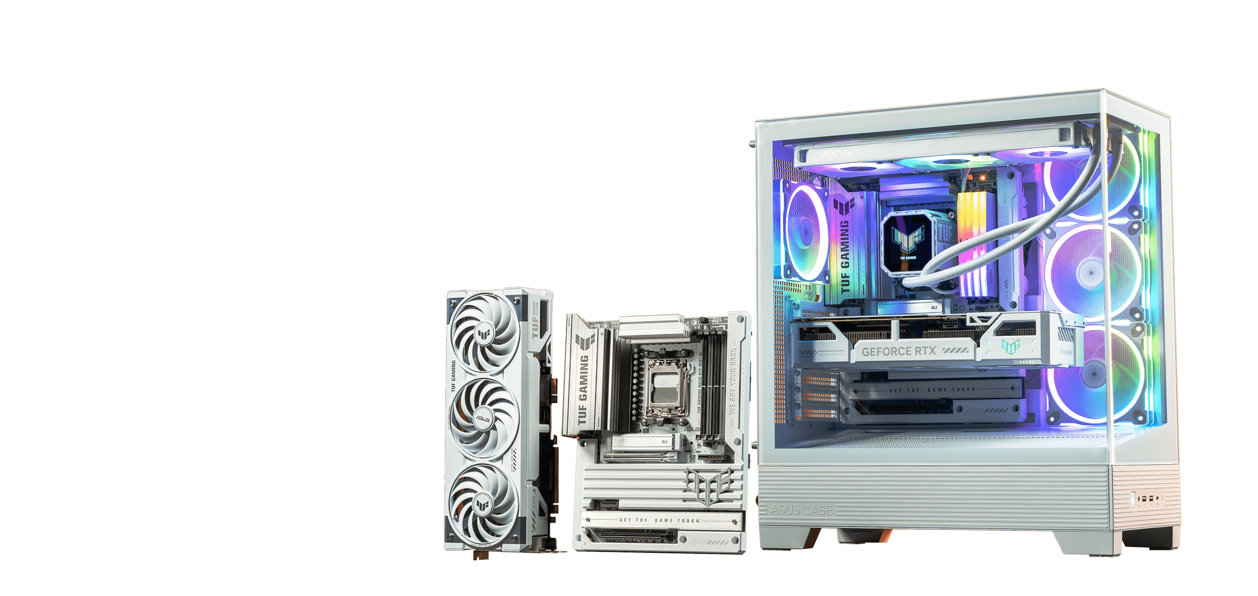 配备 ROG Maximus Z790 Hero BTF 主板、ROG Strix GeForce RTX™ 4090 BTF 版显卡和 ROG Hyperion GR701 BTF 版机箱的 ROG BTF 生态圈