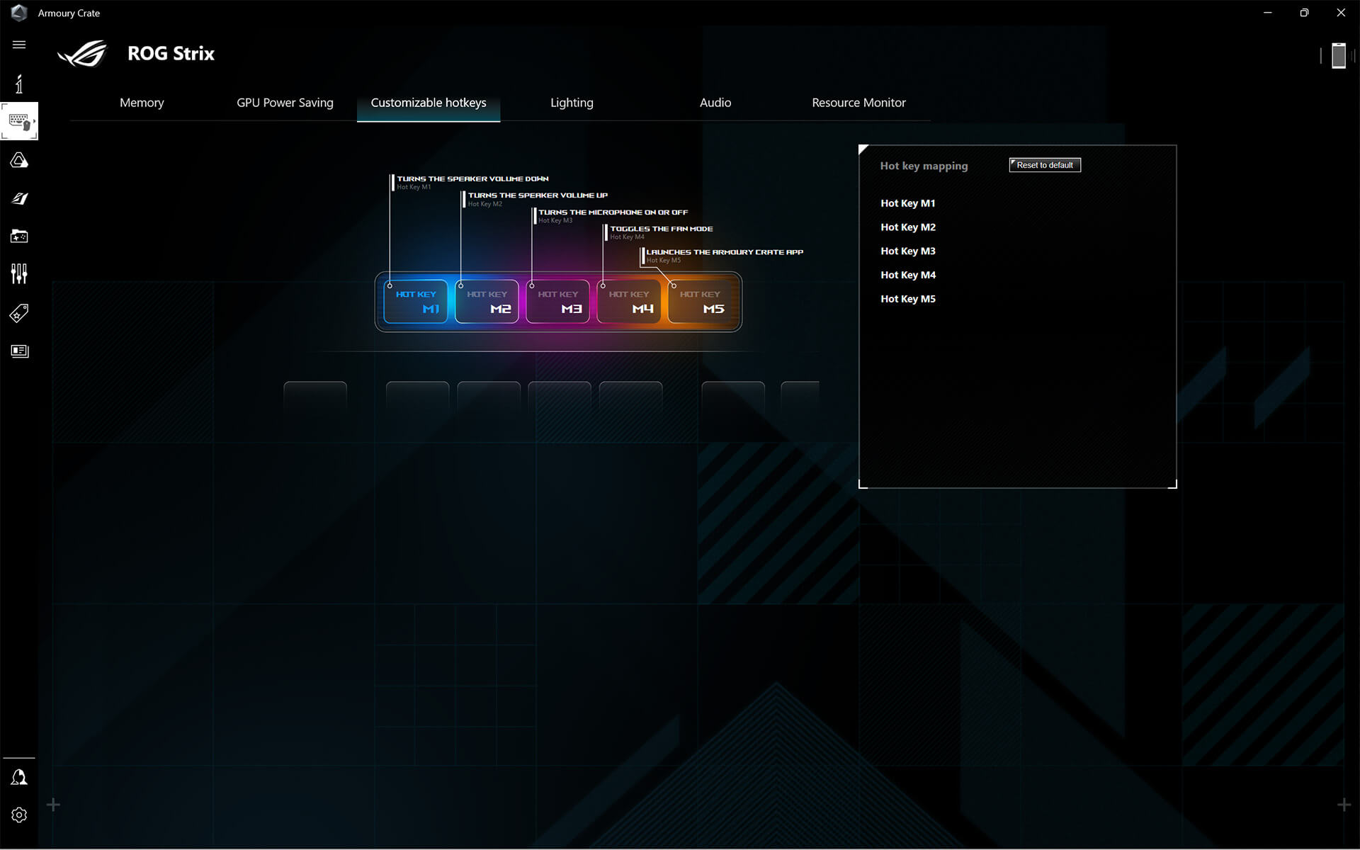 The user interface showing where users can customize the function of hotkeys.