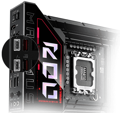 Two Thunderbolt 4 Type-C® Ports on ROG MAXIMUS Z890 HERO BTF