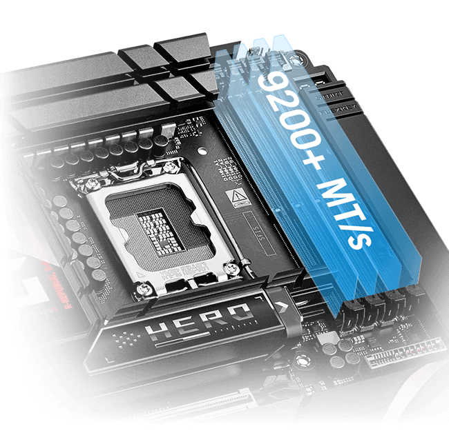 The ROG MAXIMUS Z890 HERO BTF lets you overclock memory up to 8800+ MT/s.