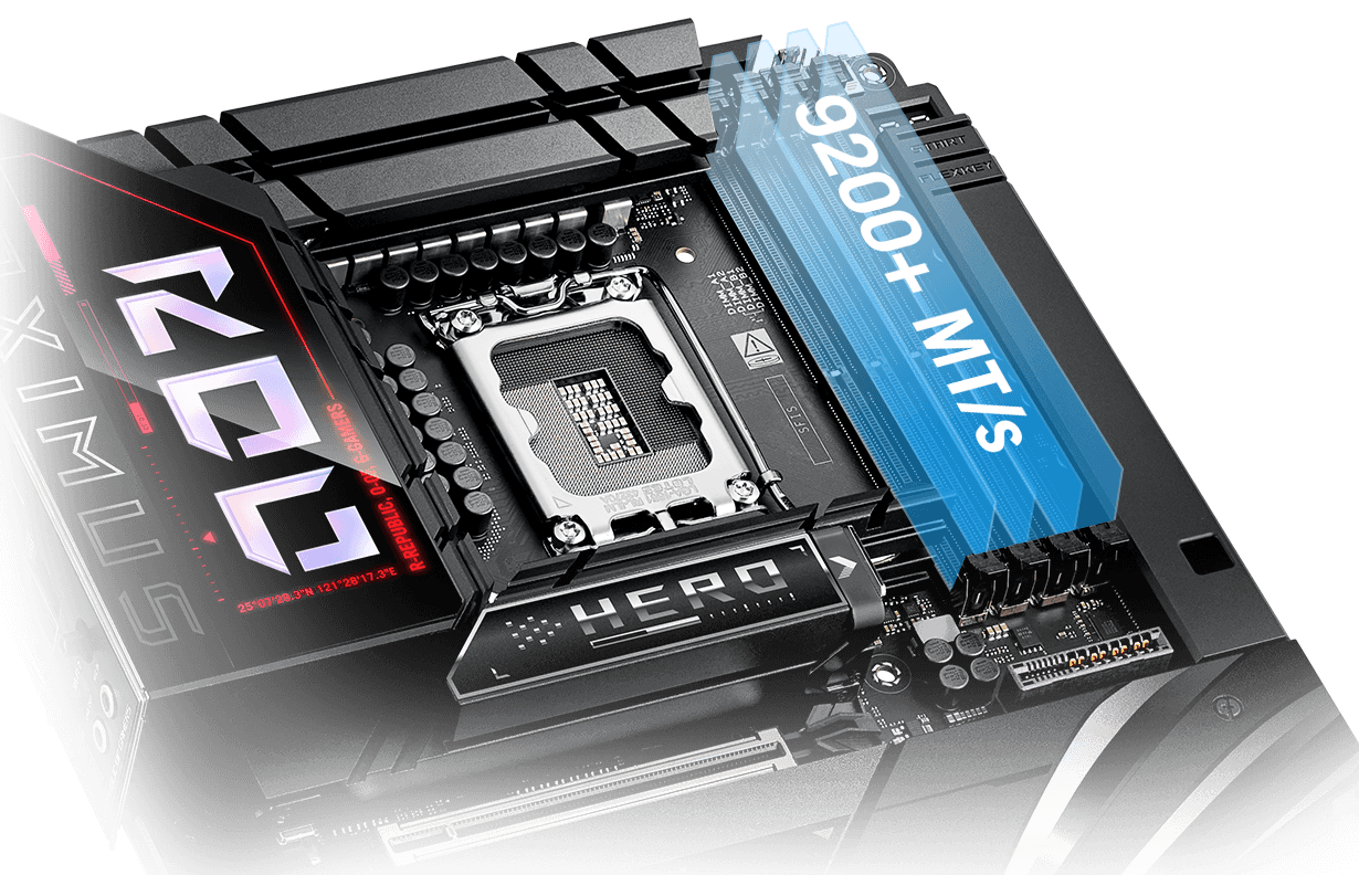 The ROG MAXIMUS Z890 HERO BTF lets you overclock memory up to 8800+ MT/s