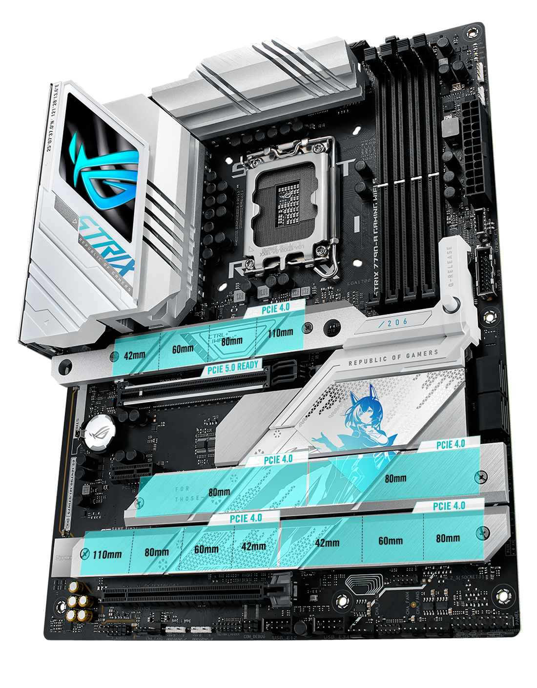The Strix Z790-A S PCIe 5.0 M.2 and expansion slot layout