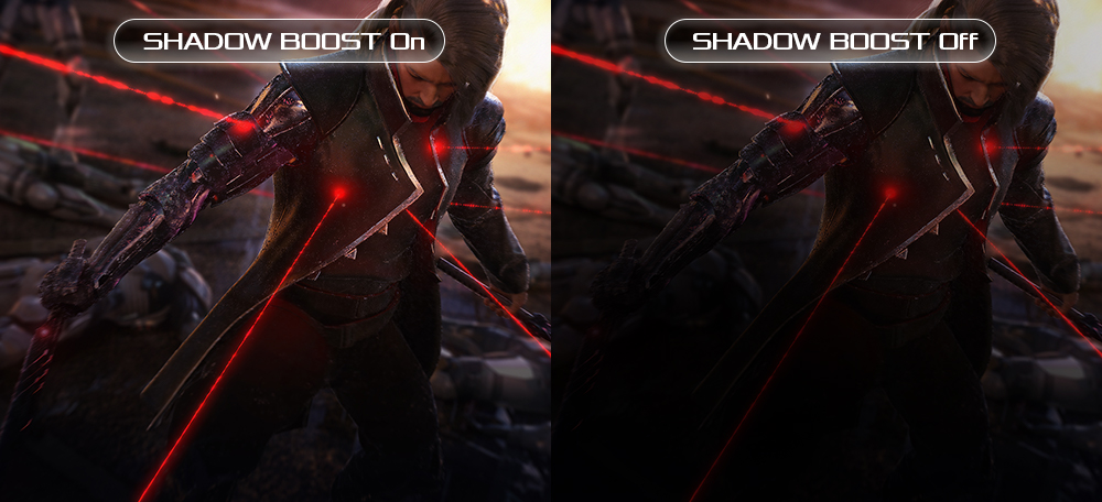 The comparison image of with shadow boost on and with shadow boost off