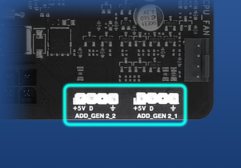 Image depicting H810M AYW GAMING WIFI ARGB connectors. 