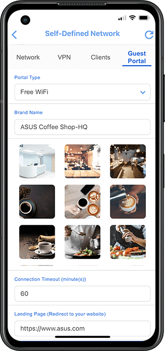 ASUS ExpertWiFi 应用程序显示访客入口网站的用户接口