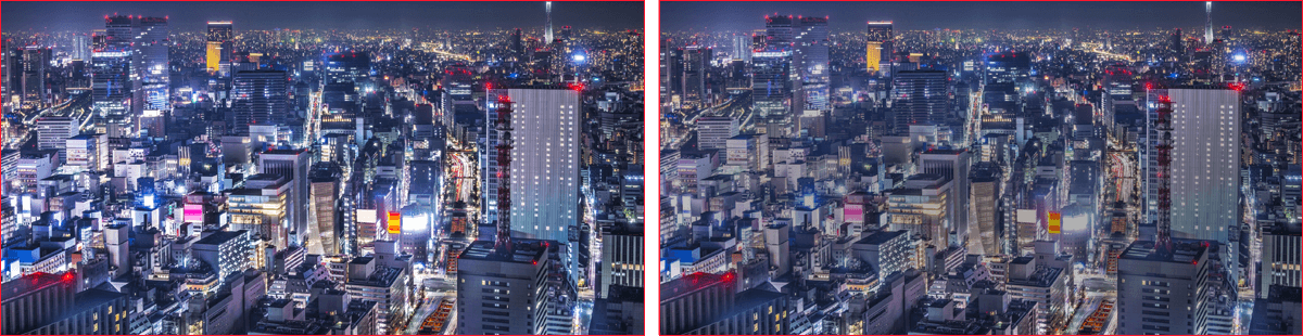 The night view of modern city. /  The night view of a cityscape with the dimming effect enabled on some brighter spots of the image.