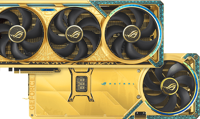 ROG Astral Dhahab CORE 显卡正面图和背面图