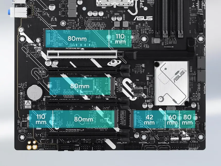 Graphic depicting different M.2 ​​​​slots on a motherboard. 