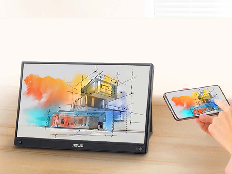 使用无线内容共享功能，将移动设备的内容投影至 ZenScreen MB16AWP 便携式显示器，显示更大的绘图画面