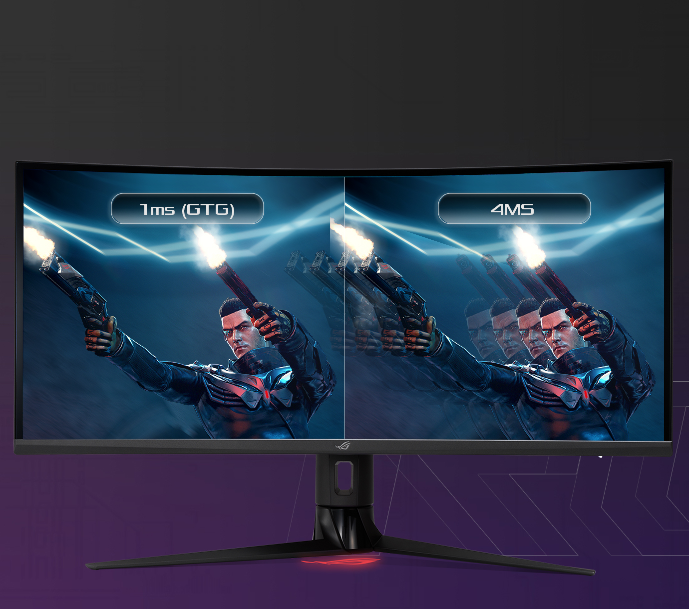 A comparison between using 1ms (GTG) and 4ms response time on ROG Strix XG349C