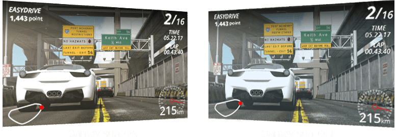 A comparison of racing on ROG Strix XG349C, with and without GameVisual