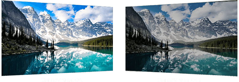 A comparison of scenery on ROG Strix XG349C, with and without GameVisual