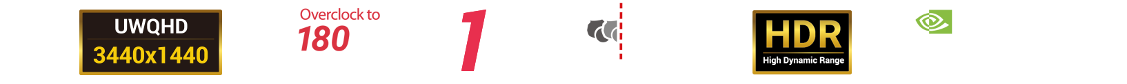 Six logos relating to ROG Strix XG349C features
