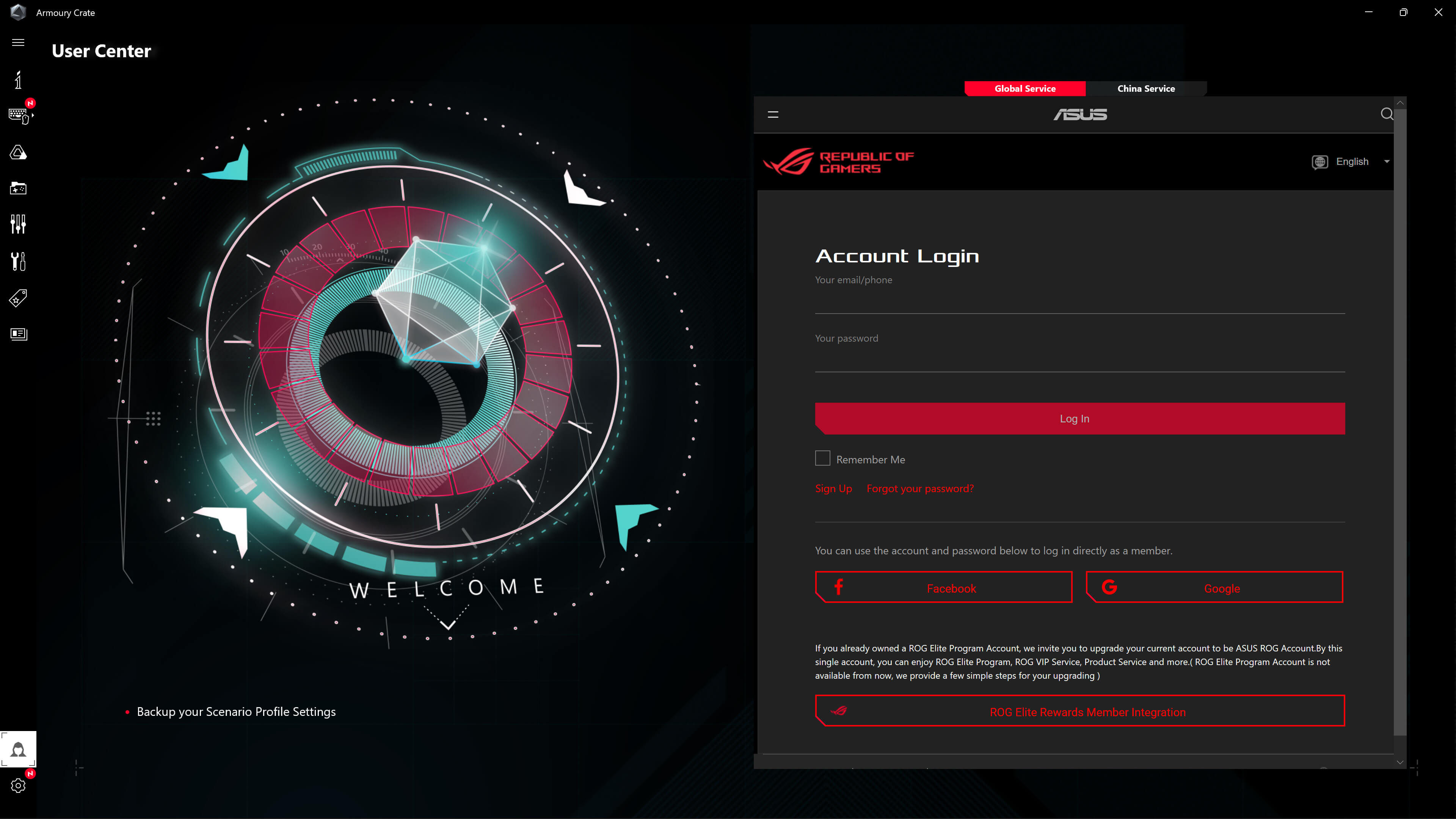 UI of ASUS account management