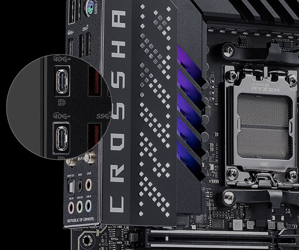 The ROG CROSSHAIR X670E GENE motherboard features two USB4 Type-C ports.