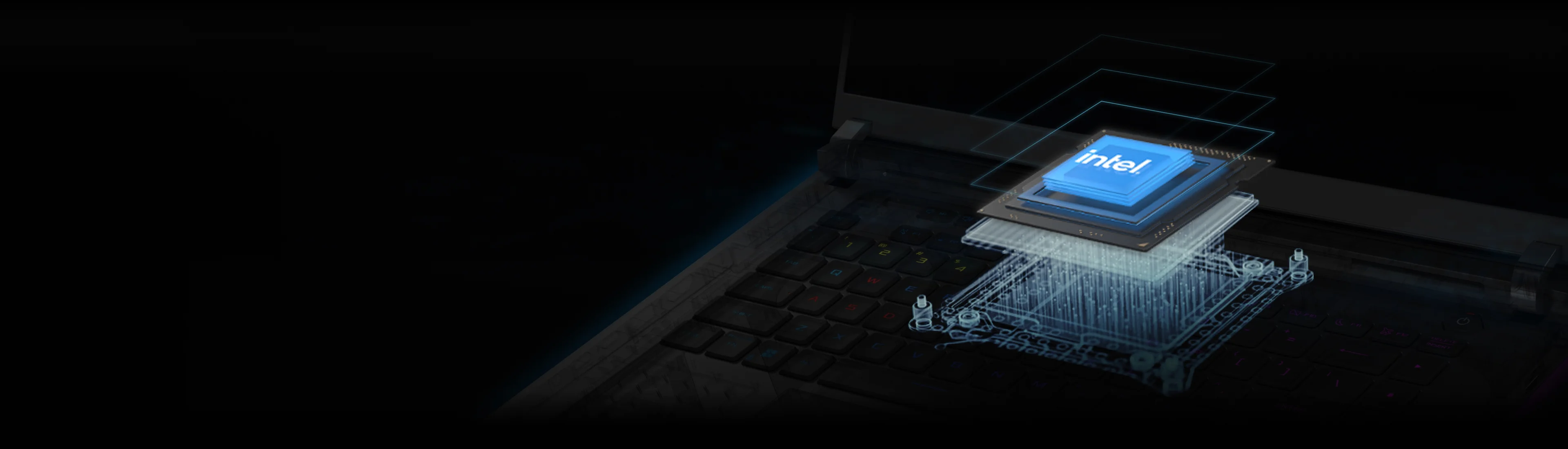 一个 Intel CPU 出现在笔记本电脑键盘下方。