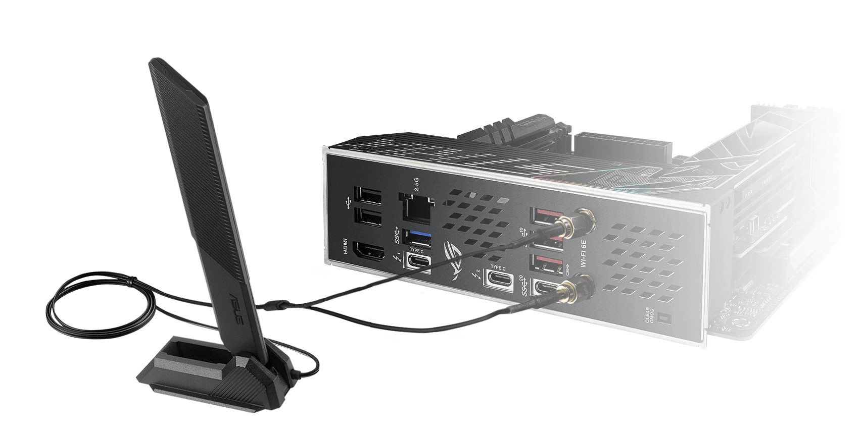 ROG Strix Z790-I features WiFi 6E, an included antenna, and 2.5 Gb ethernet