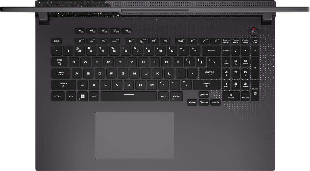 ROG 魔霸7 Plus 键盘面板的俯视图