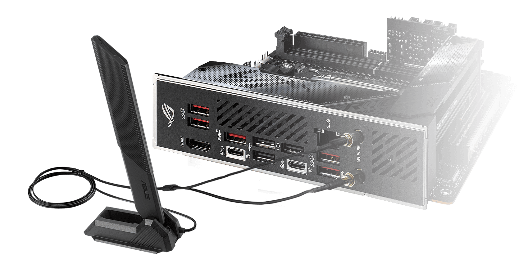 ROG STRIX X670E-I features WiFi 6E, an included antenna, and 2.5 Gb ethernet