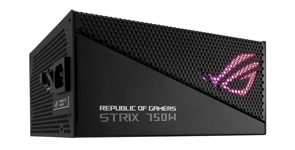 Side angle showing the aluminum case of ROG Strix 750W Gold Aura Edition