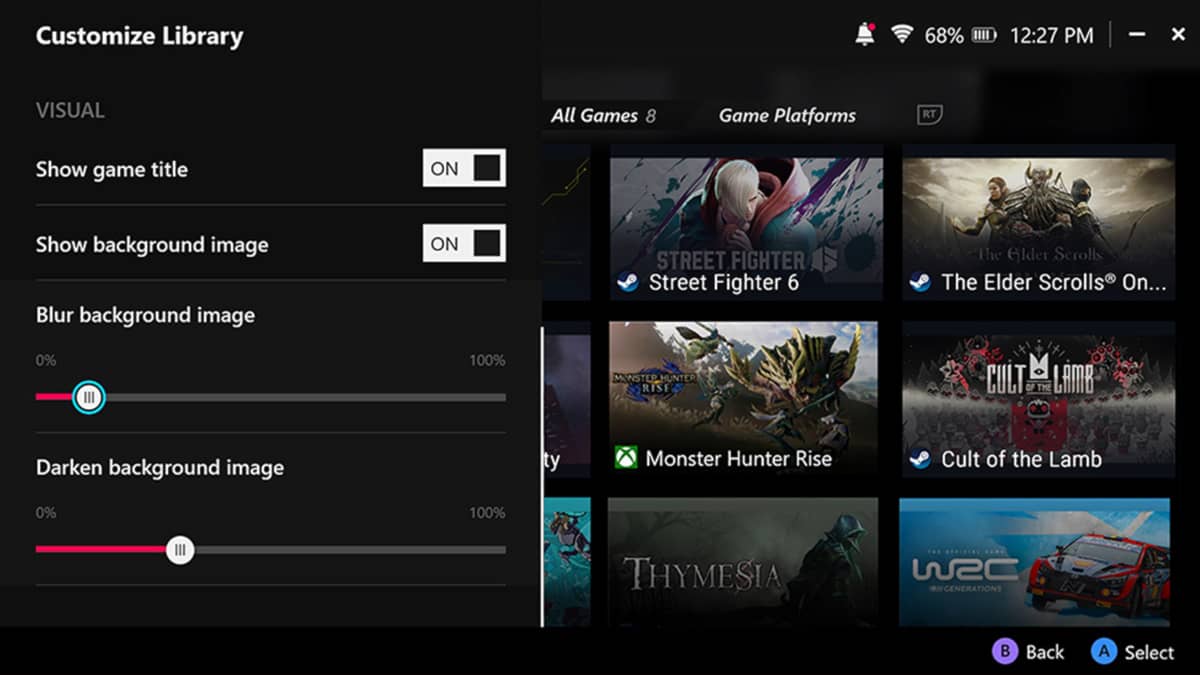 With the customizability of the game library visible on screen.