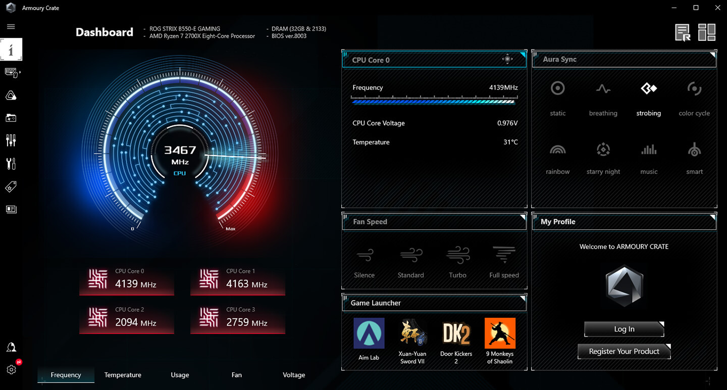 UI of Armoury Crate in ROG theme