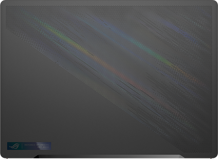 Close-up shot of the lid of the Zephyrus G16, to emphasize the radiance of the Prismatic Film 