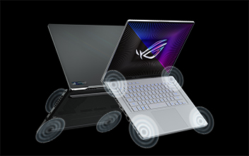 Dual Zephyrus G16’s back-to-back, with emphasis on the audio port locations.  