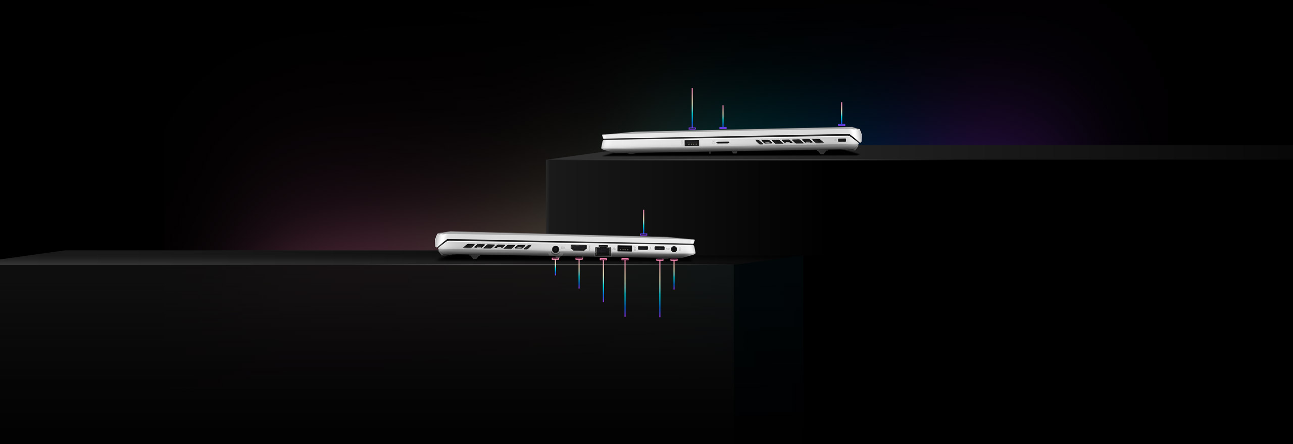 Profile view of the Zephyrus G16, with emphasis on the side I/O ports, including USB-Type C. 