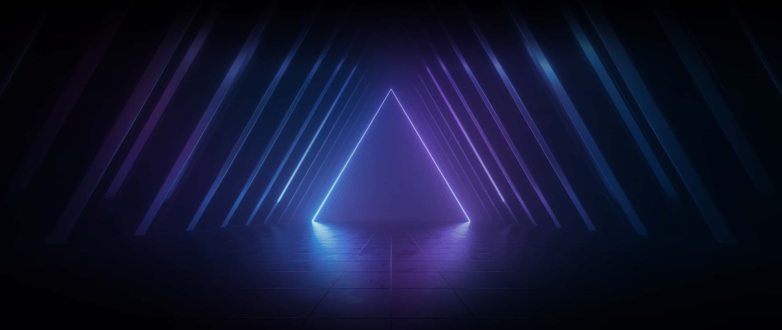 The background shows triangle space with blue and purple color