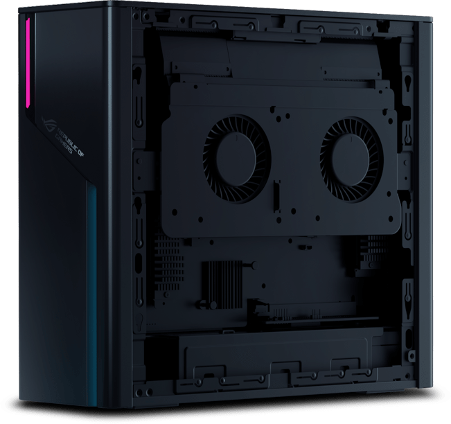 蓝色背景下的冰刃X，内部可见风冷系统。