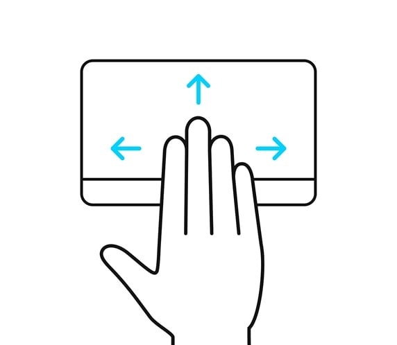 四指在 ErgoSense 触控板上向上、向下、向左和向右轻滑。