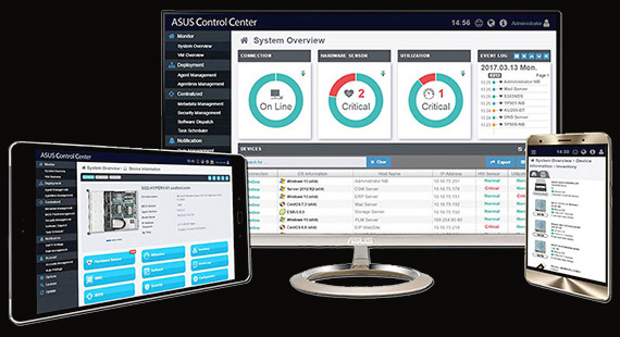 ASUS Control Center software on desktop, tablet and mobile device