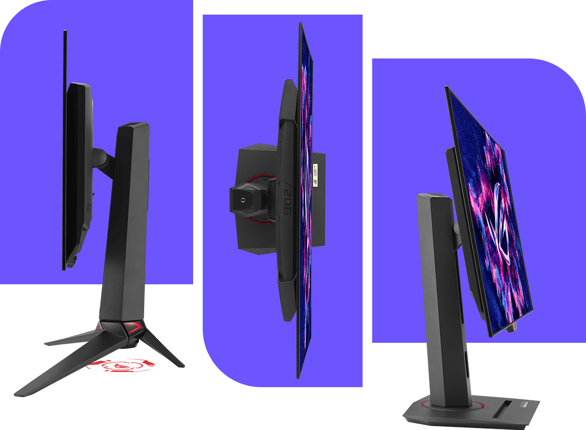 ROG OLED 显示器的俯视图和侧面图