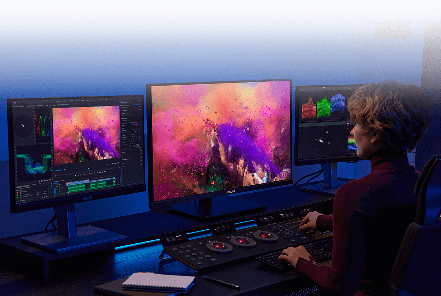 創作者在 ProArt Display 8K PA32KCX 上進行色階調整