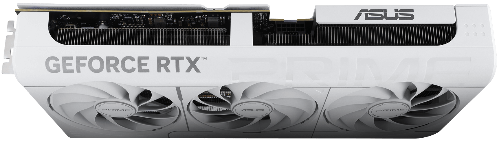 Prime GeForce RTX 5070 白色版显卡英雄角度俯视图