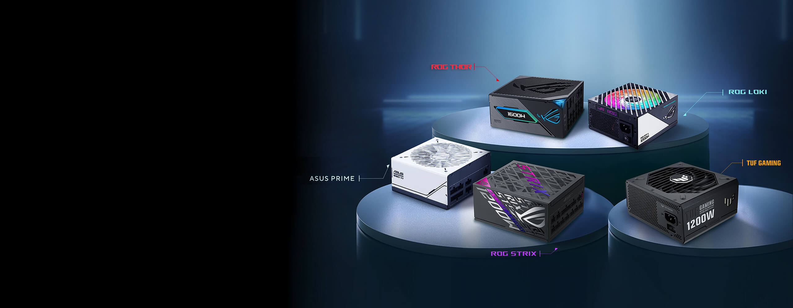 ROG THOR、ROG LOKI、ROG STRIX、TUF GAMING、PRIMES 系列 PSU 产品阵营显示于舞台