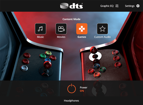 DTS Audio Processing’s games mode UI. 