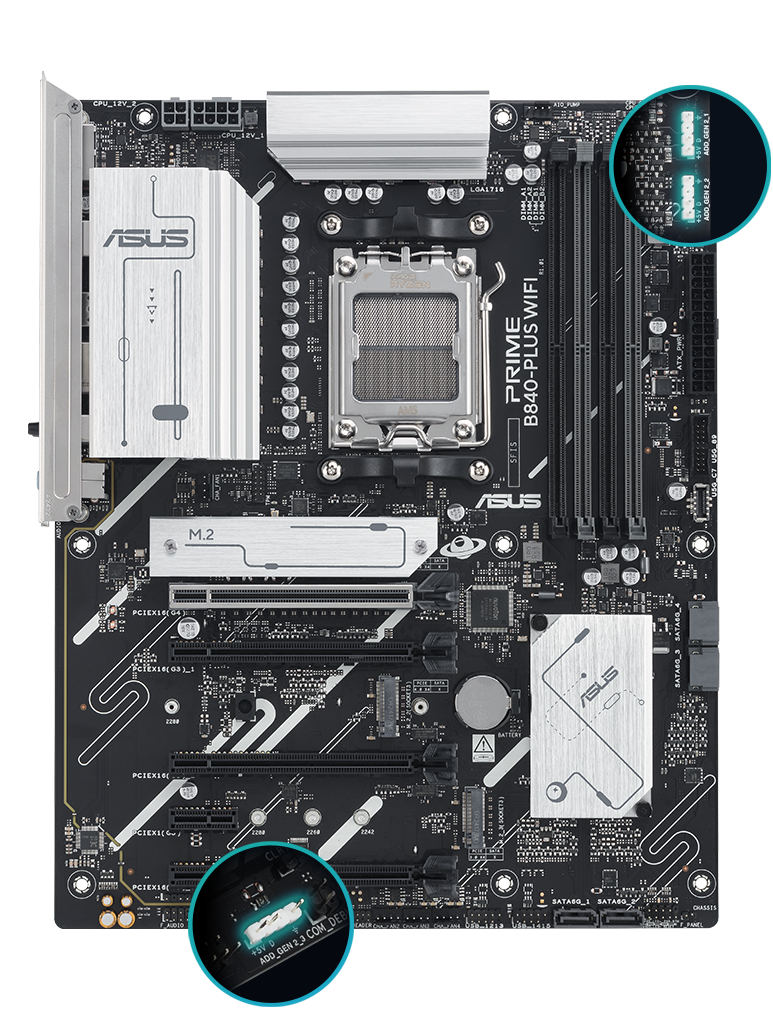 PRIME B840-PLUS WIFI front view, 45 degrees.