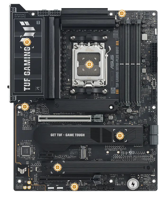 TUF Gaming motherboard front view with I/O ports