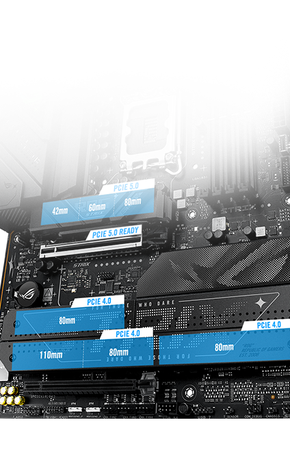 The Strix  B860-F PCIe 5.0 M.2 and expansion slot layout