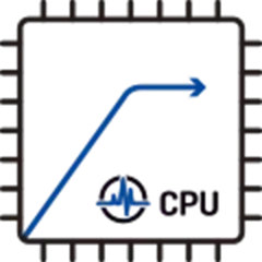 芯片图案显示一条先上升后平稳的曲线，表示 CPU 的频率。