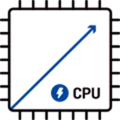 芯片图案显示一条往上升的曲线，表示 CPU 的功率加速度