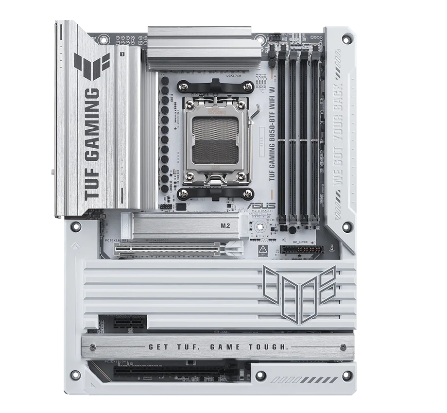 TUF Gaming motherboard front view, with Aura lighting