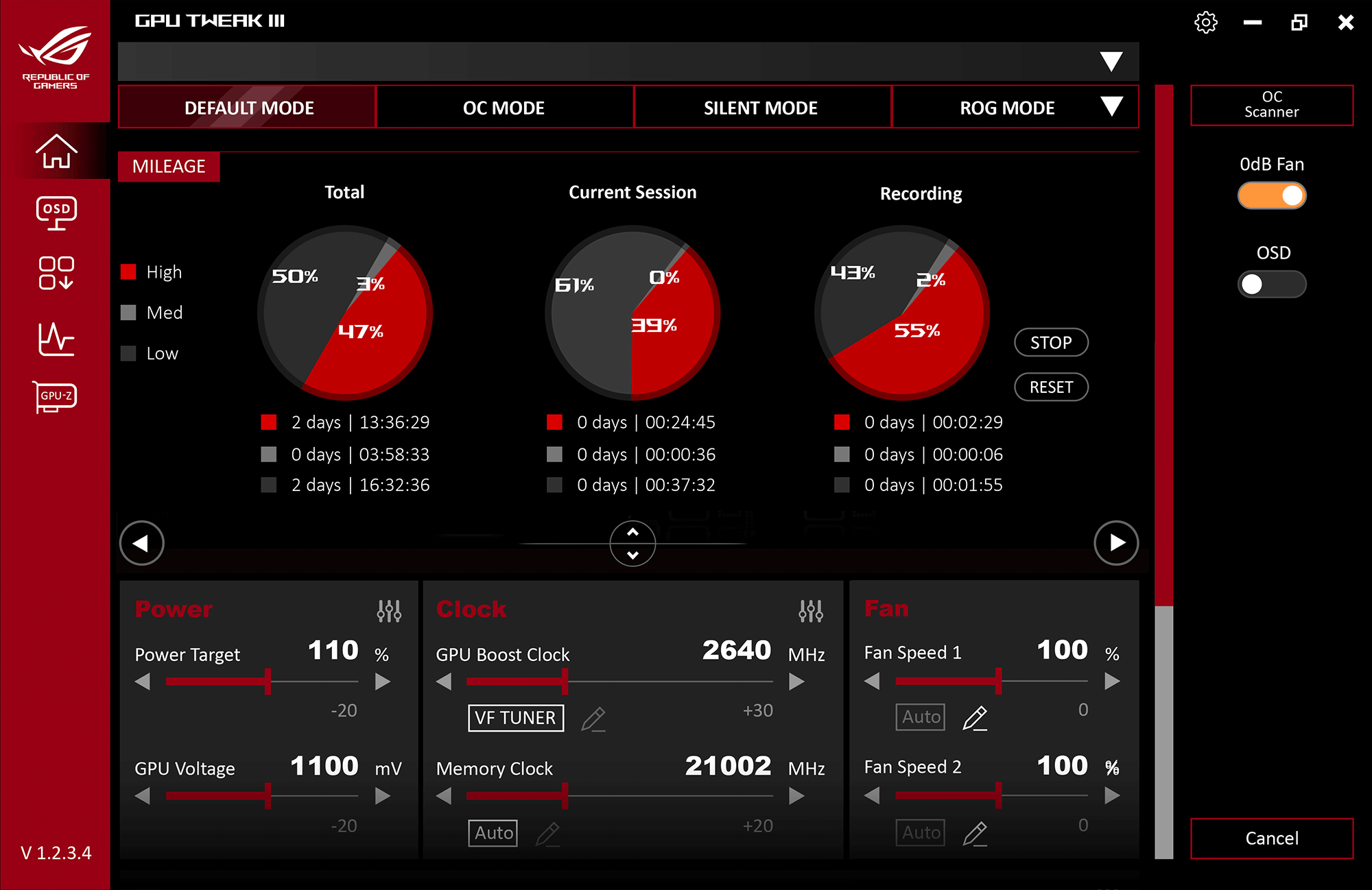 graphics card software mileage user interface