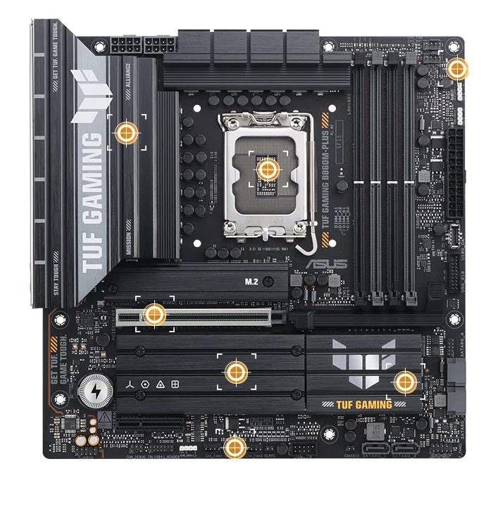 TUF Gaming motherboard front view with I/O ports