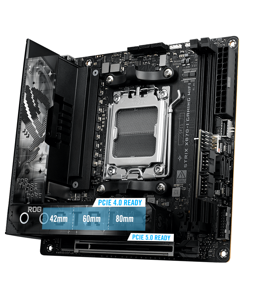 The Strix X870-I PCIe 5.0 M.2 and expansion slot layout