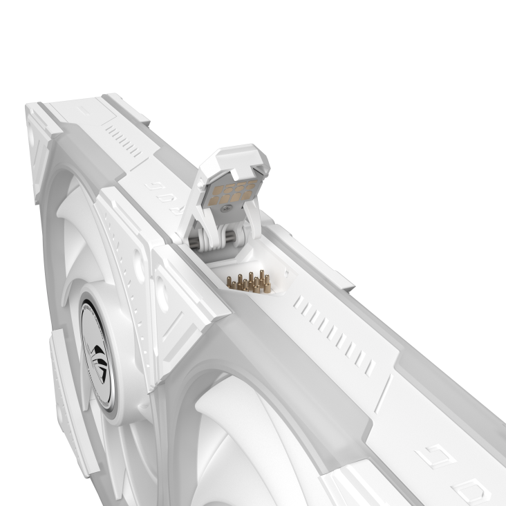 Highlight of ROG Eurux GR120 ARGB Fan patented daisy-chain connectors