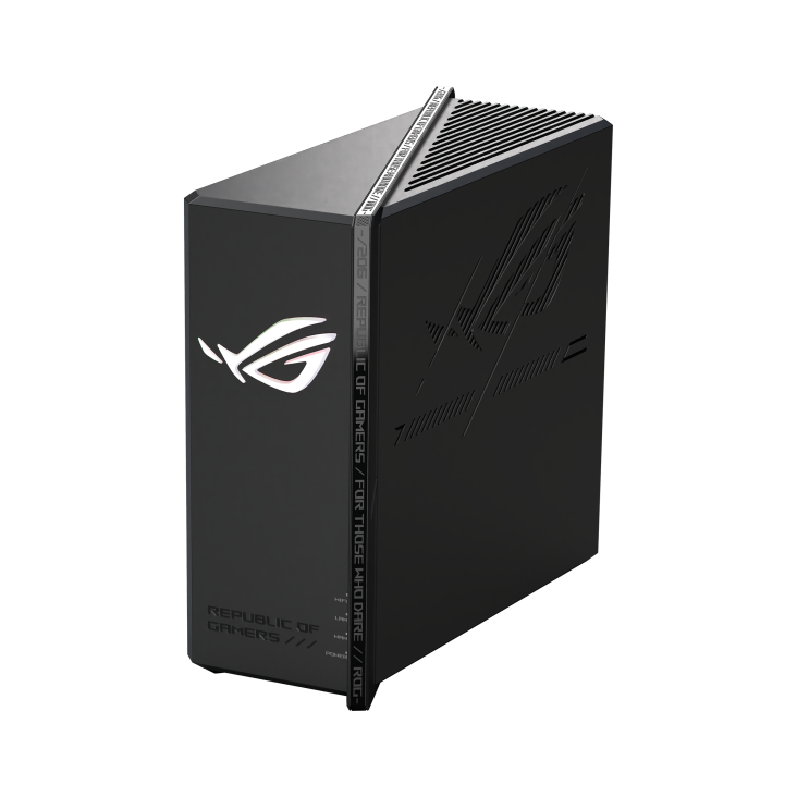 ROG Strix GS7 Pro front view, tilted 45 degrees, with Aura lighting