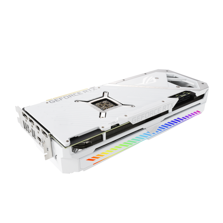 ROG-STRIX-RTX3070-O8G-WHITE graphics card, rear angled view